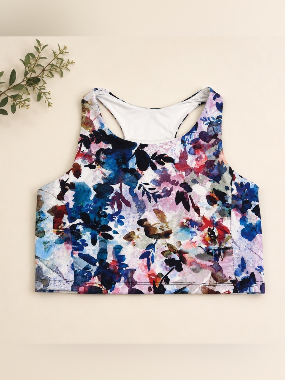 Reebok Cropped Workout Tank Built In Bra Floral Racerback Large